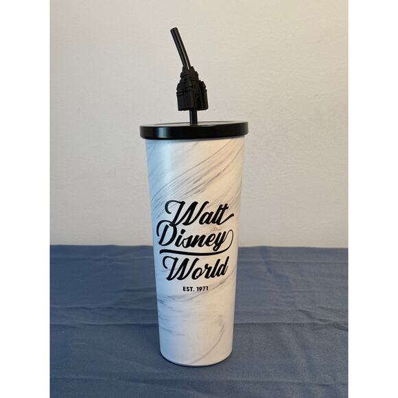 Disney World Marbled Stainless Steel Tumbler with Straw 9" Tall - Picture 1 of 4